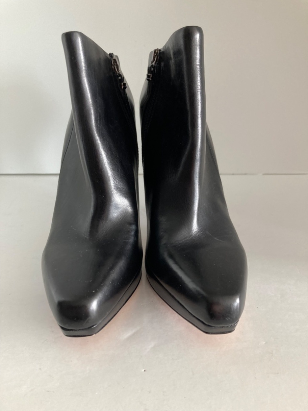 Via Spiga Platform Stiletto Heel Ankle Booties Black Leather Side Zip Women 9M - Picture 2 of 16